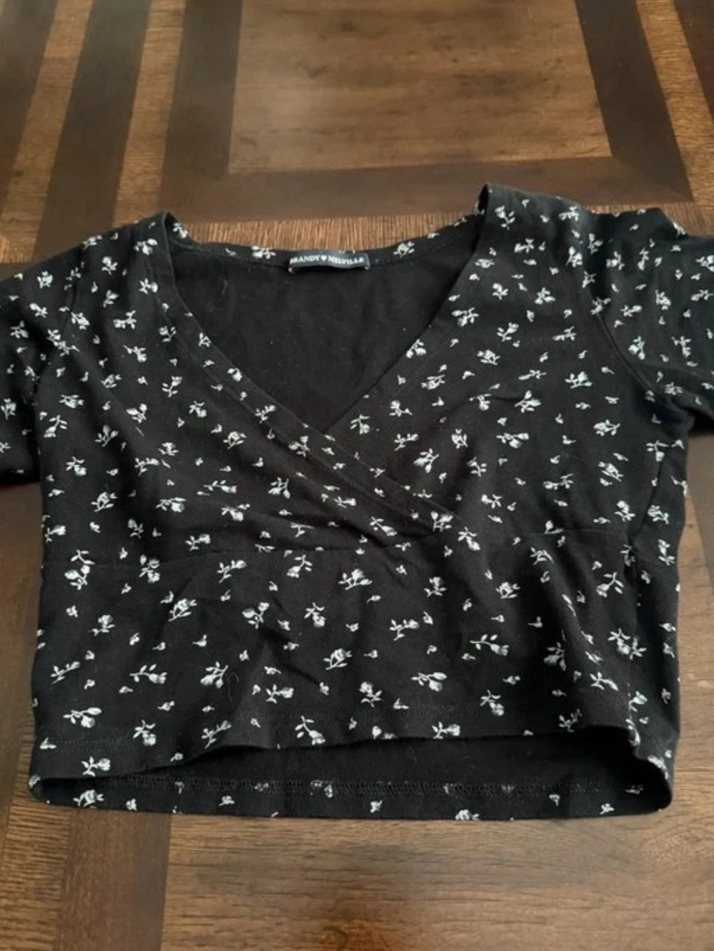Brandy Melville Black Floral Wrap Crop Top